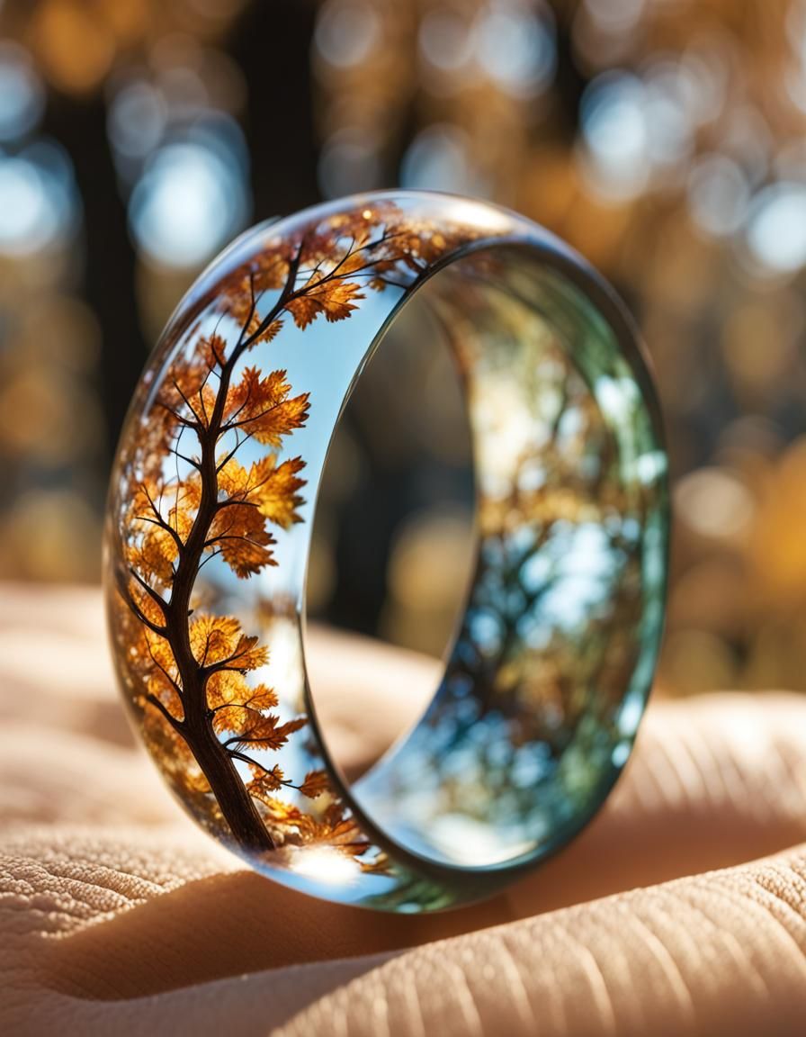 Autumn Oak Tree Photos Encased in Glass Ring