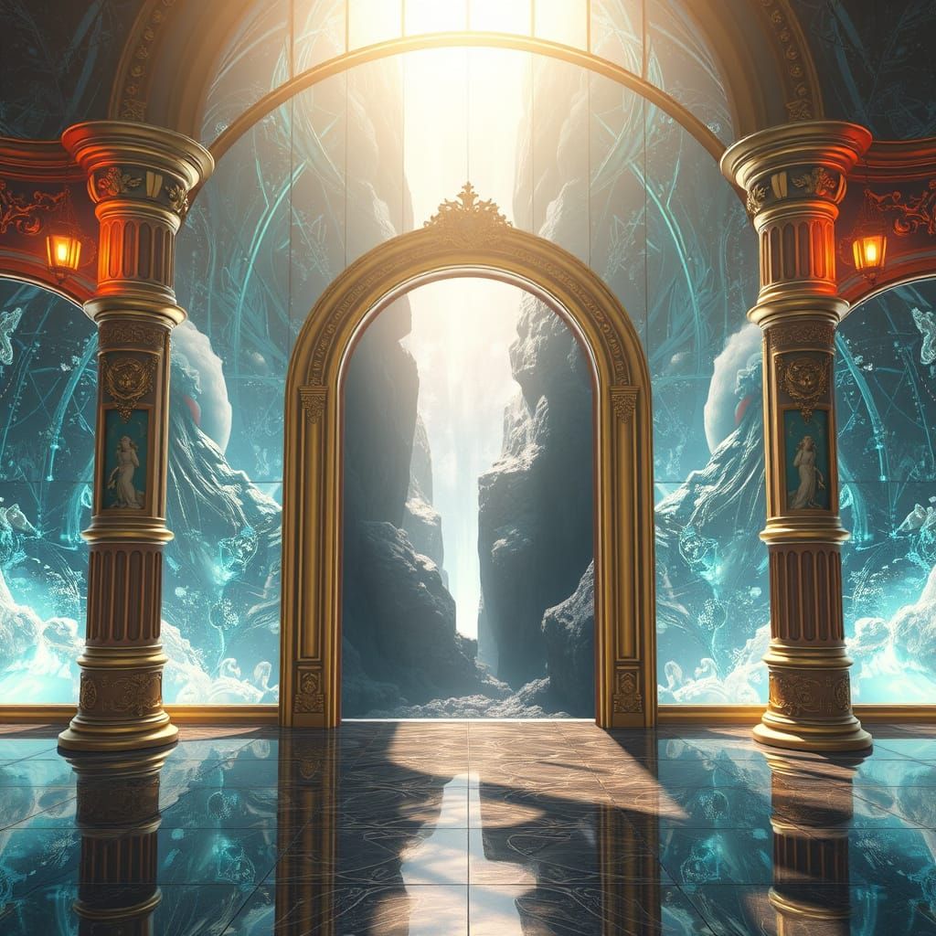 Surreal Mirror Portal to a Futuristic Realm