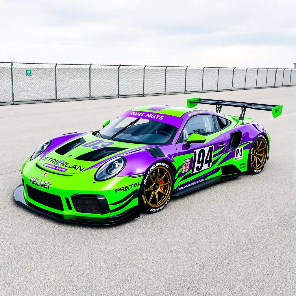 Neon Green and Purple Race Car Design
