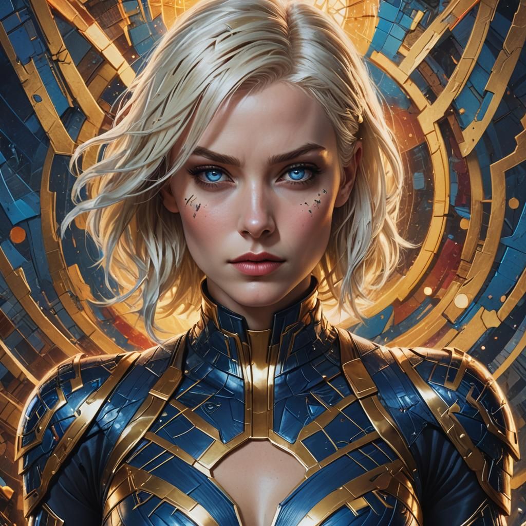 Marvel Superheroine with Platinum Hair, Digital Illustration