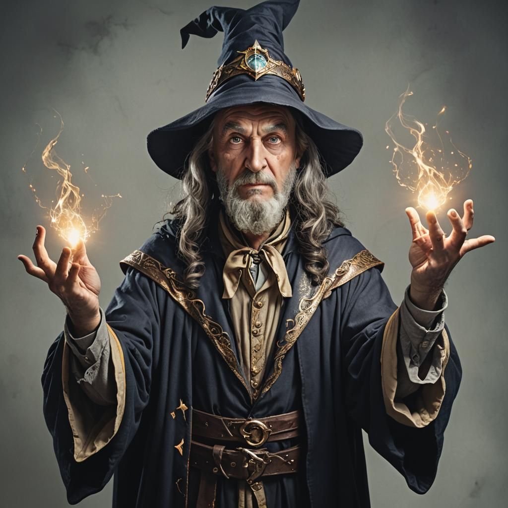 Wizard Conjuring Lightning Realistically