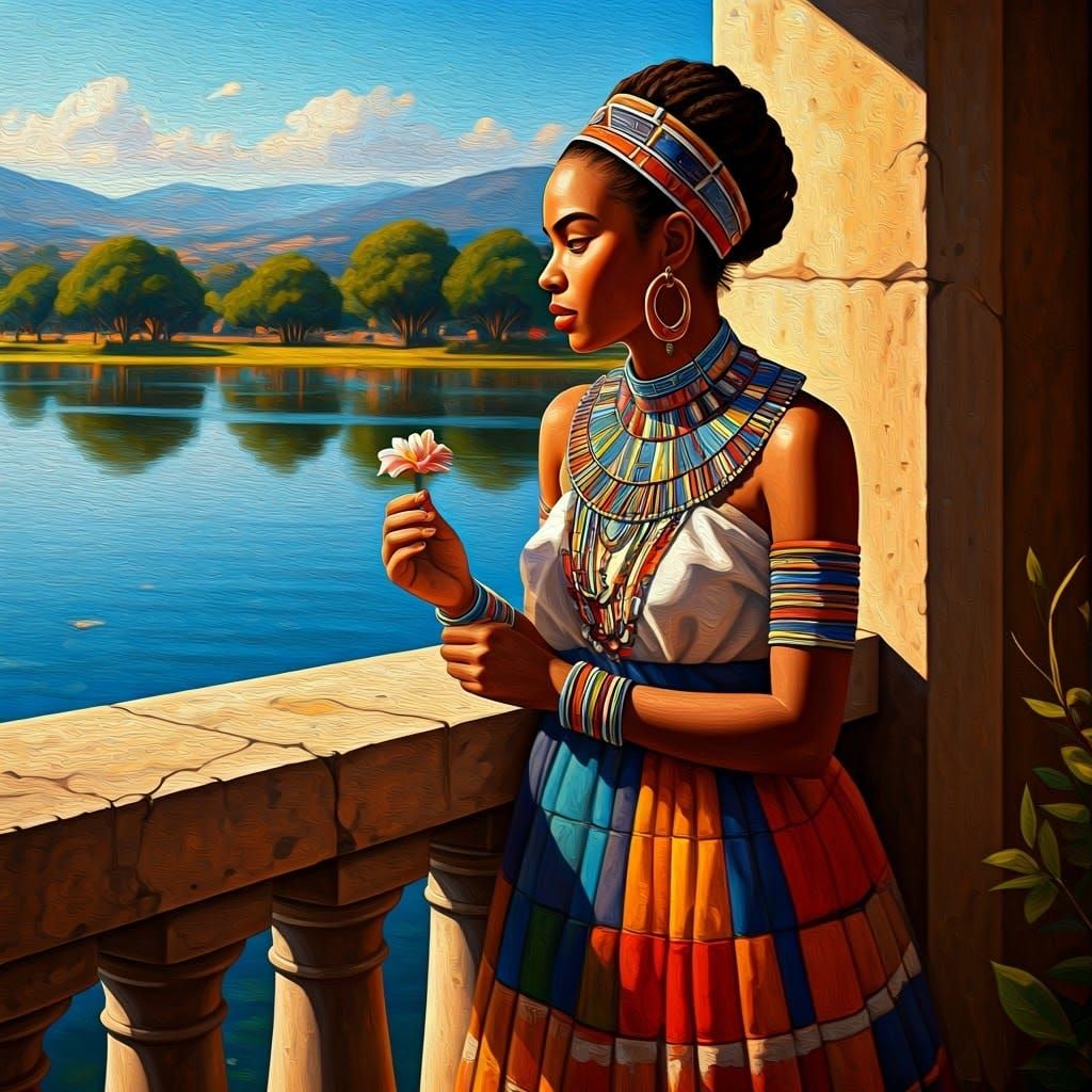 South African Woman in Vibrant Traditional Ndebele Dress