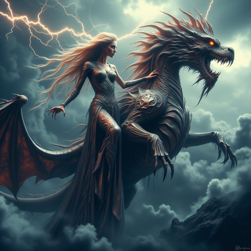 Regal Valkyrie Soars on Serpentine Dragon