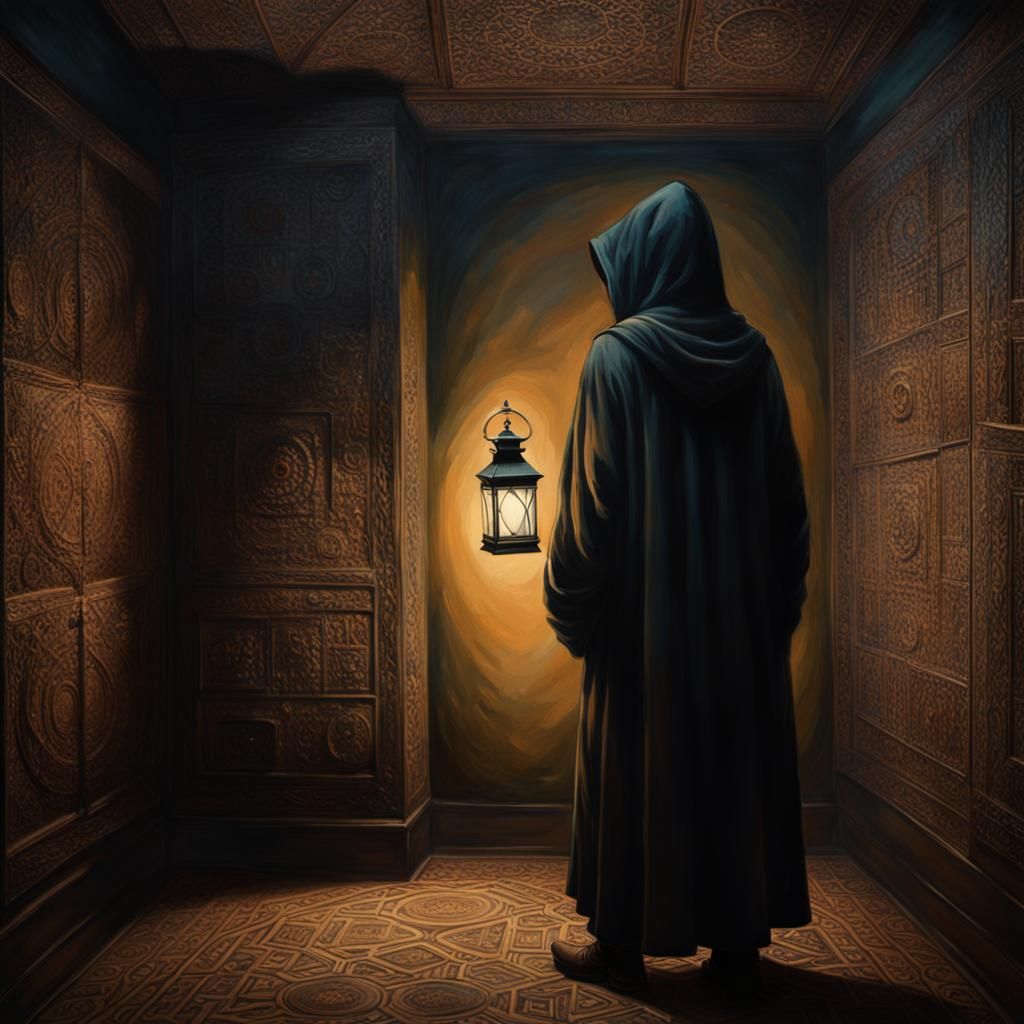 Enigmatic Hooded Figure in Secret Painting