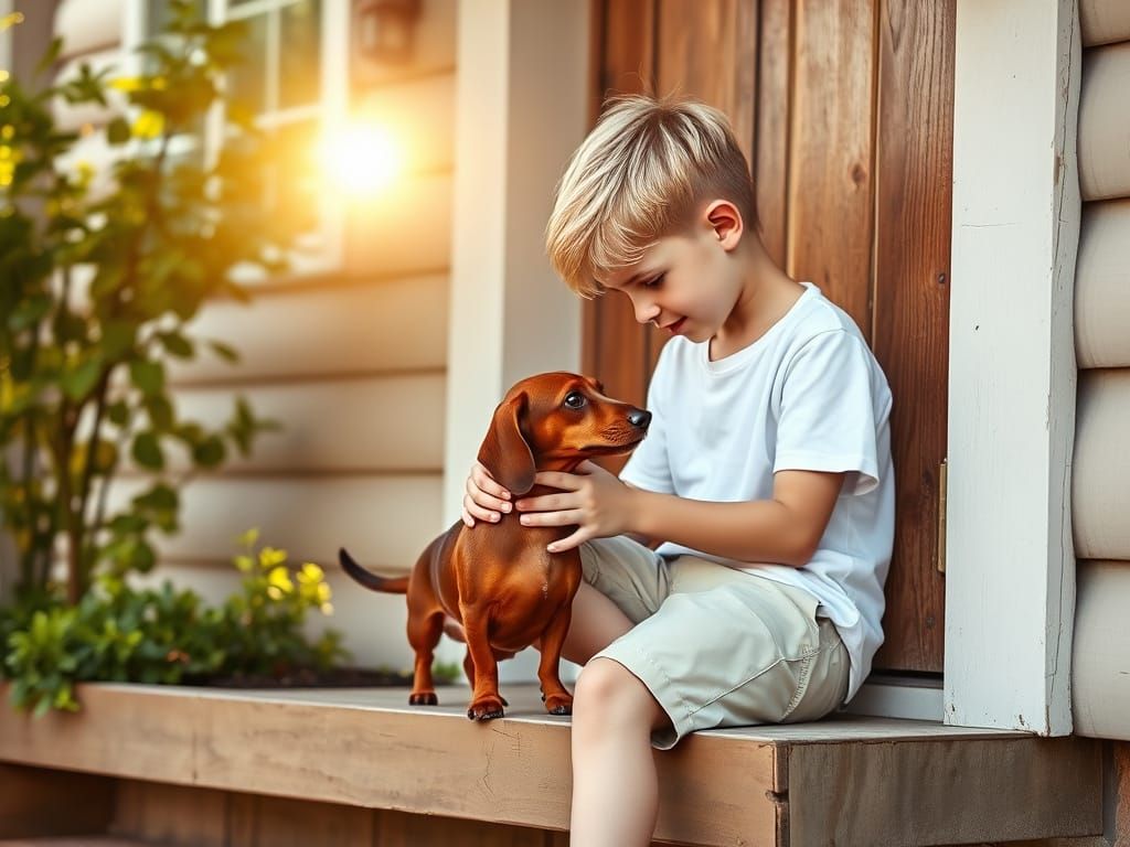 A Young Boy and His Faithful Companion Bask in Summer Sereni...