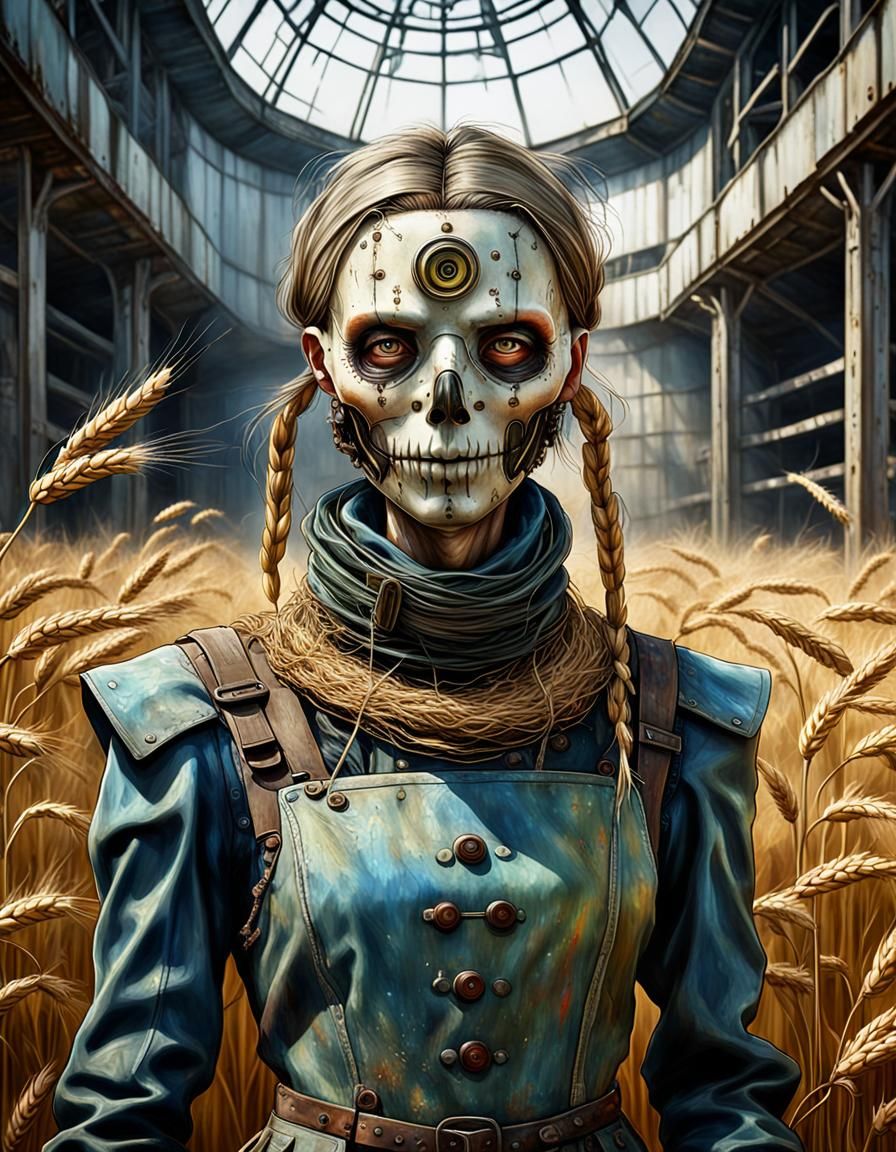 Cybermutant Scarecrow Portrait in Encaustic Matte Style