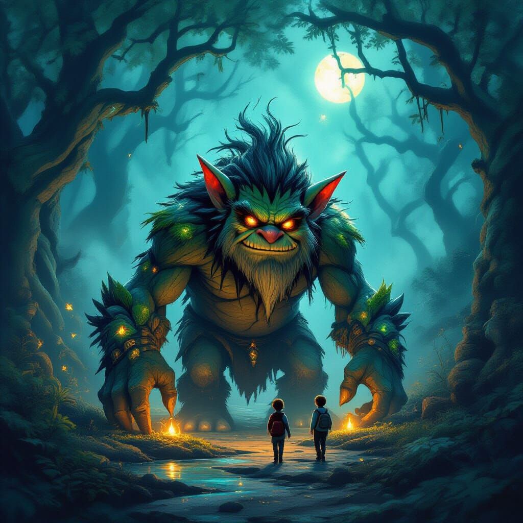 Mossy Rock Troll in Magical Forest Glade