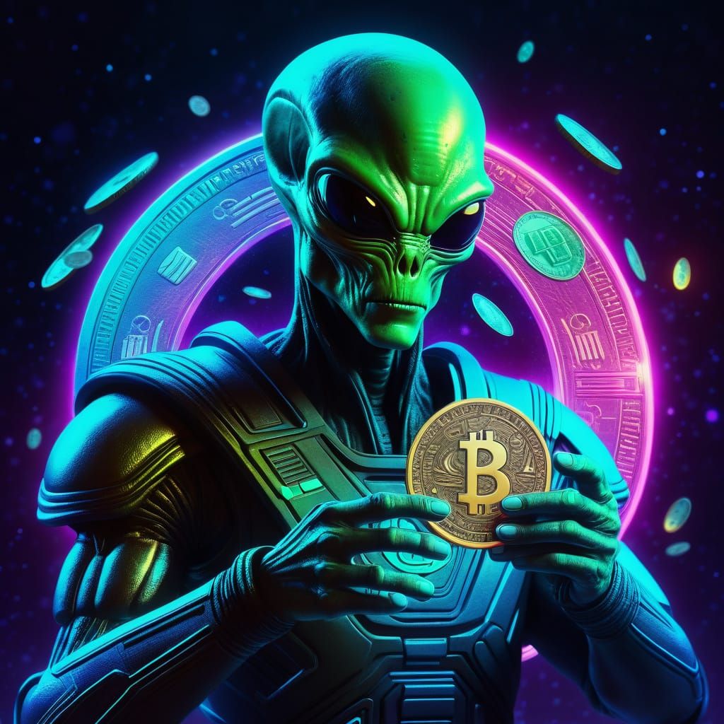 Alien Holding Money in Vibrant Digital Art