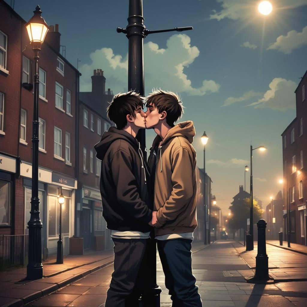 Anime Portrait: Two Young Men Kissing