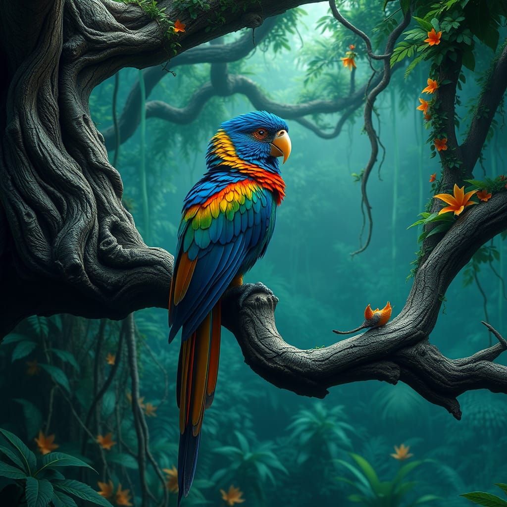 Iridescent Quetzal in Emerald Rainforest: Fantasy Concept Ar...