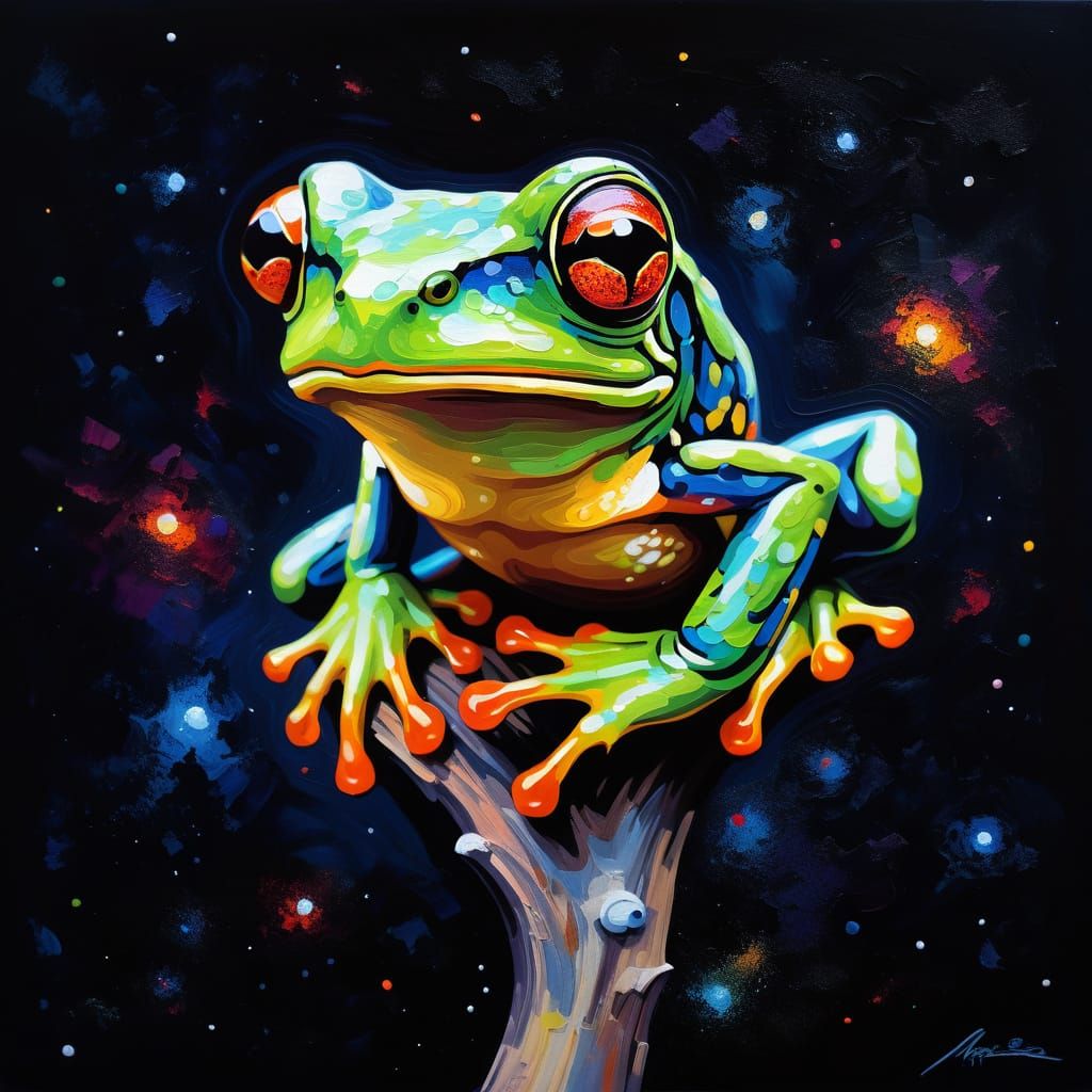 Tree Frog in Space as Expressionist Oil Painting