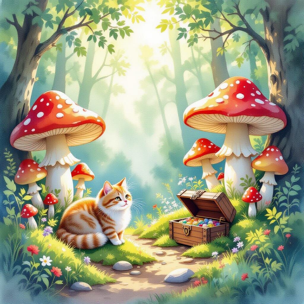 Enchanted Forest Cat: A Watercolor Fantasy