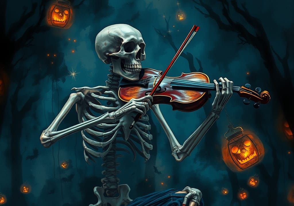 Skeleton playing a violin