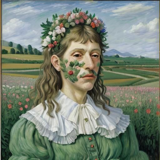 Surrealist Floral Landscape in Oil Painting Style