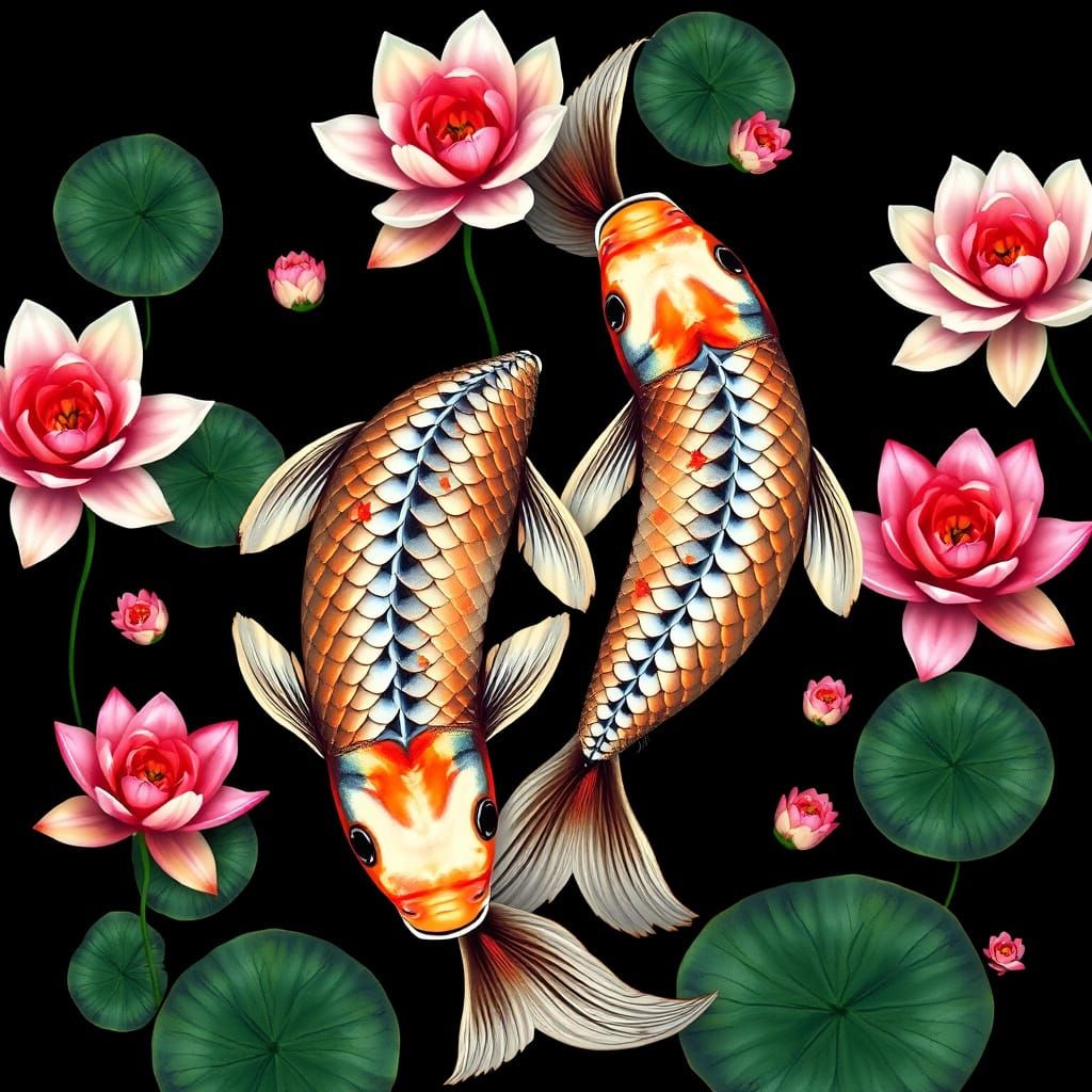Elegant Koi in Bloom, Vintage Glamour