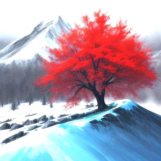 Snowy Mountain Landscape with Graffiti Art Birds