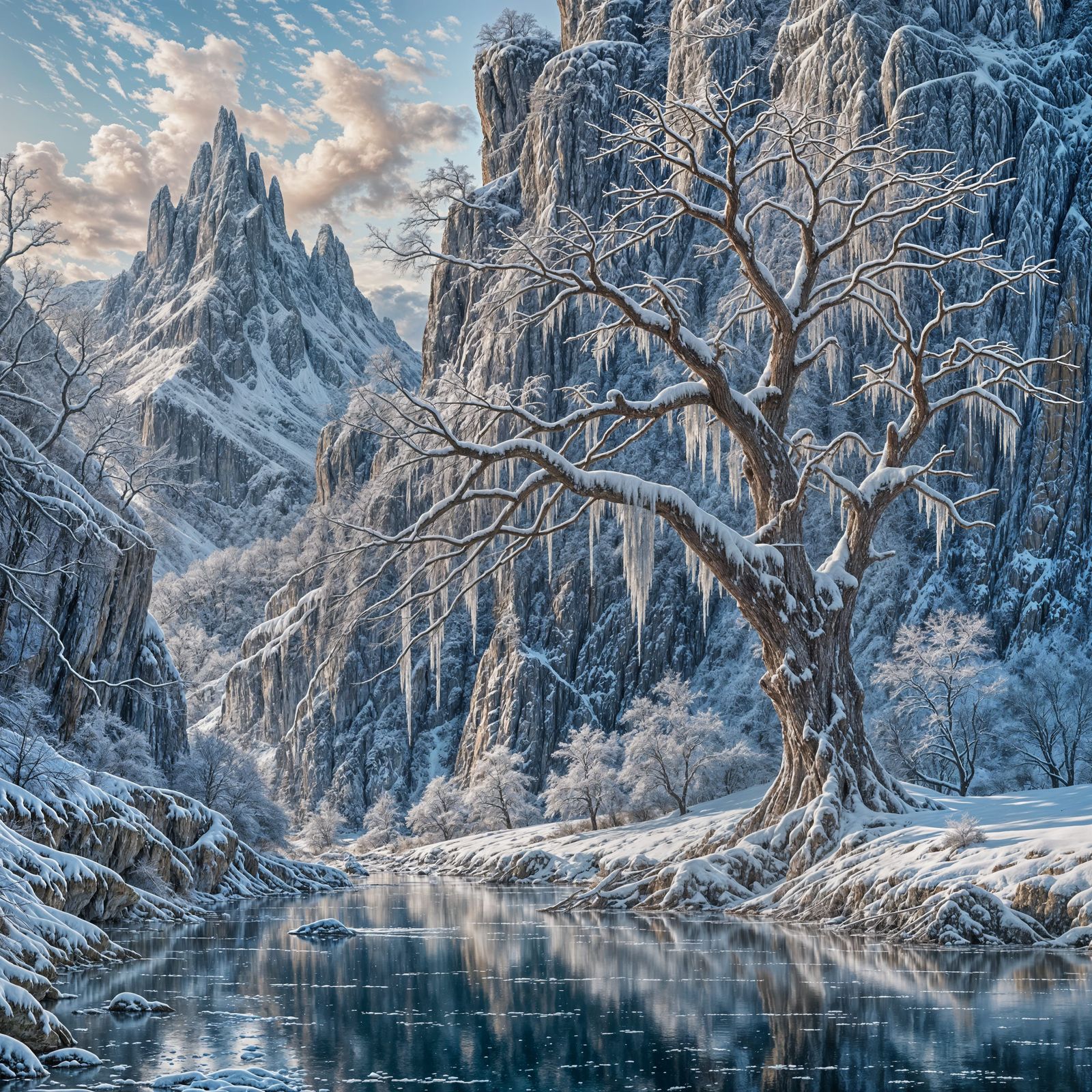 Majestic Frozen Tree in Winter Landscape