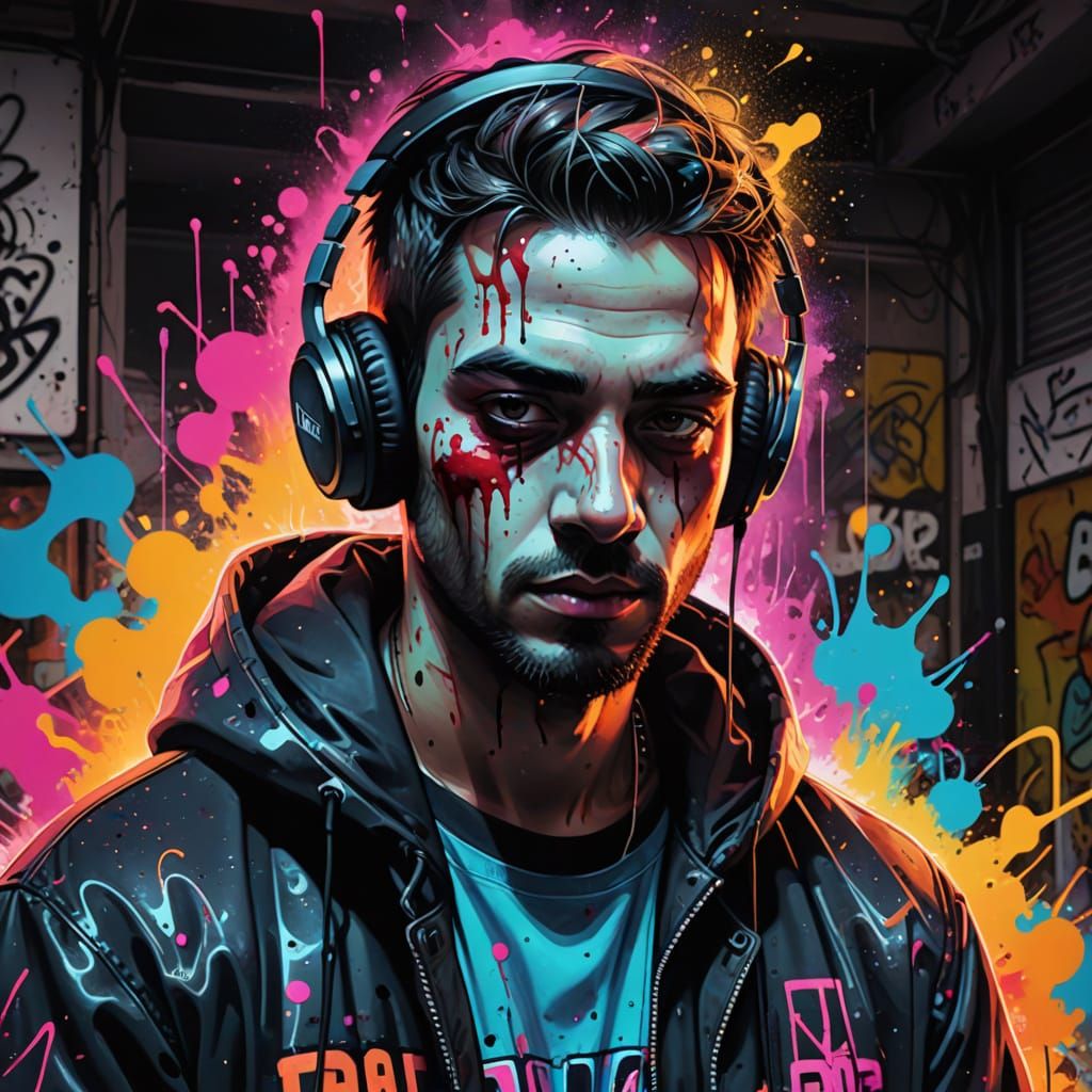 DJ in Vibrant Street Art Graffiti Scene