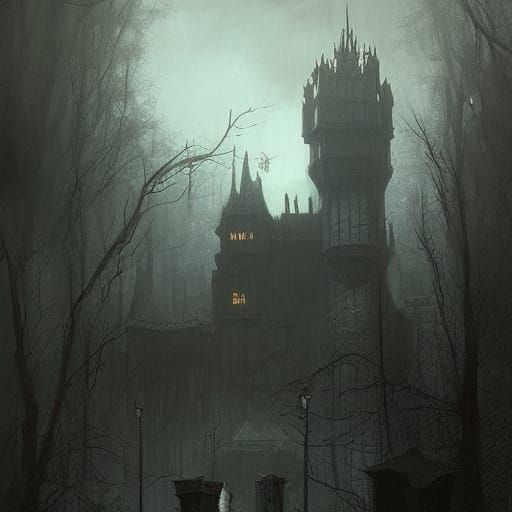 Sinister Horror Castle in Detailed Illustration Style
