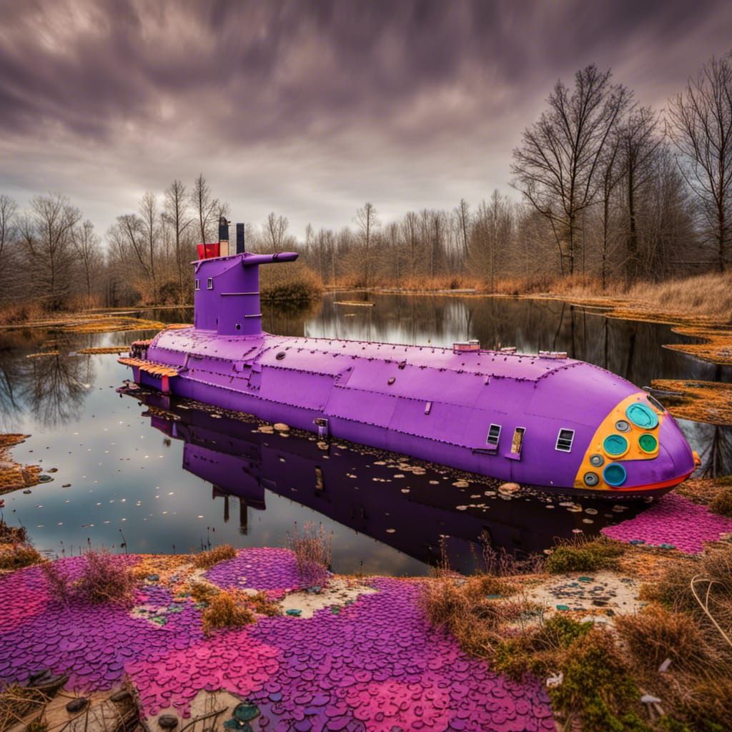 Colorful Pond with Purple Submarine