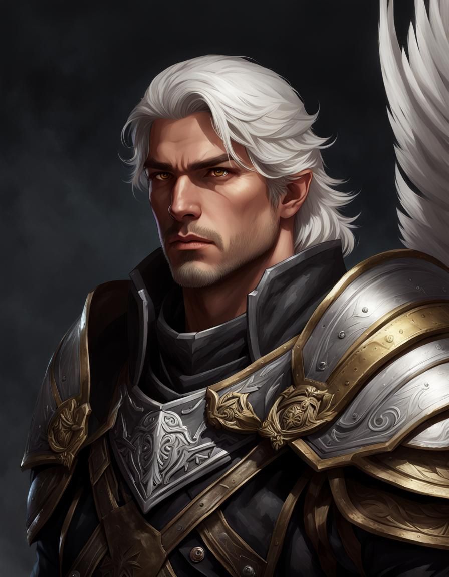 Aasimar Paladin in Dark Fantasy Style