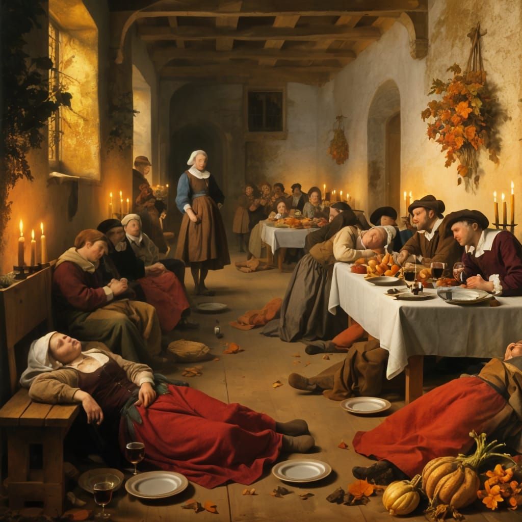 Peasant Harvest Celebration Aftermath in Baroque Oil Paintin...