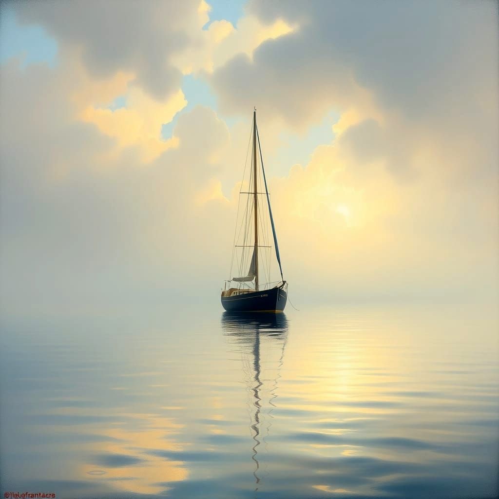 Ship's Reflection on a Calm Sea
