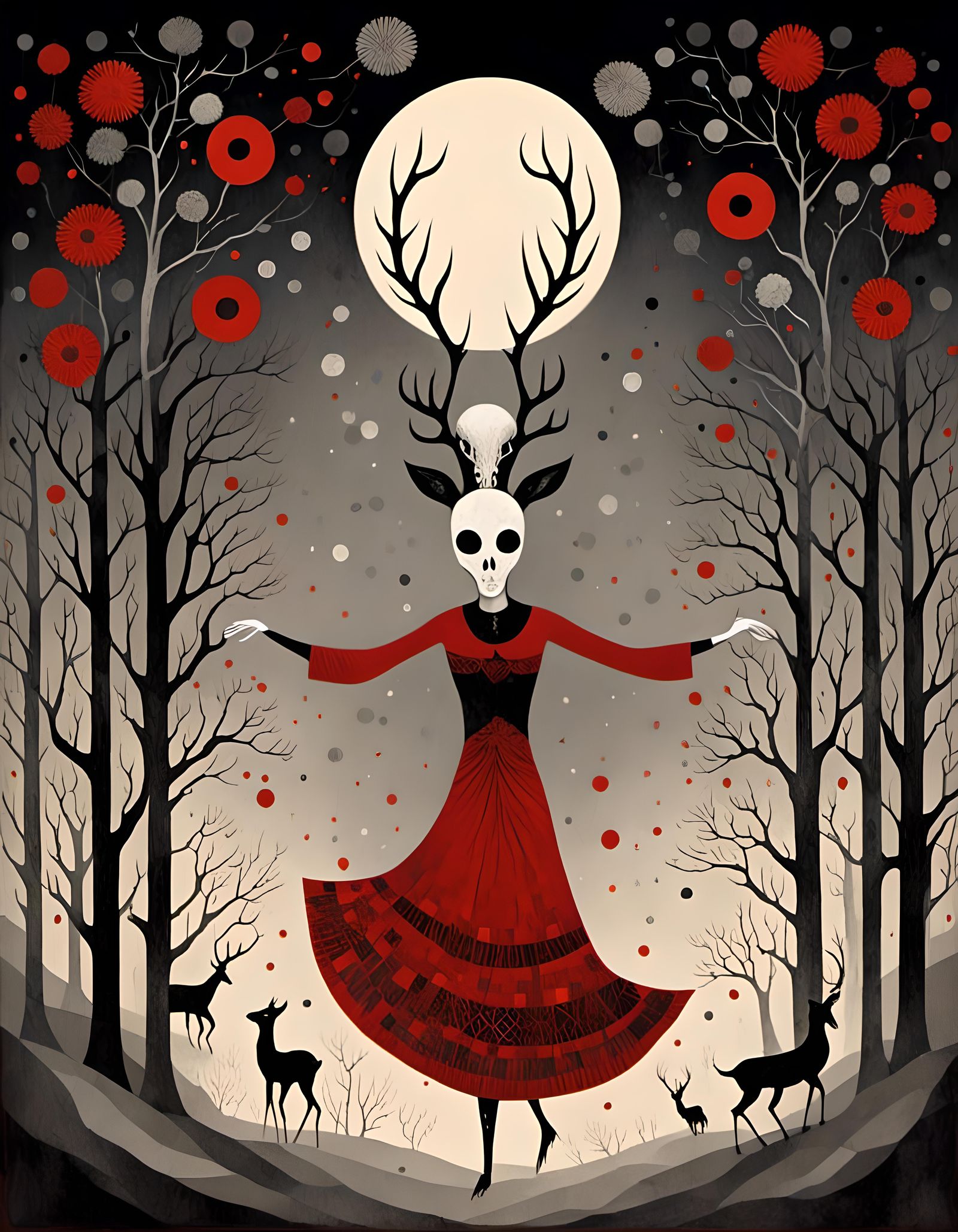 Gothic Shaman Woman in Black and White