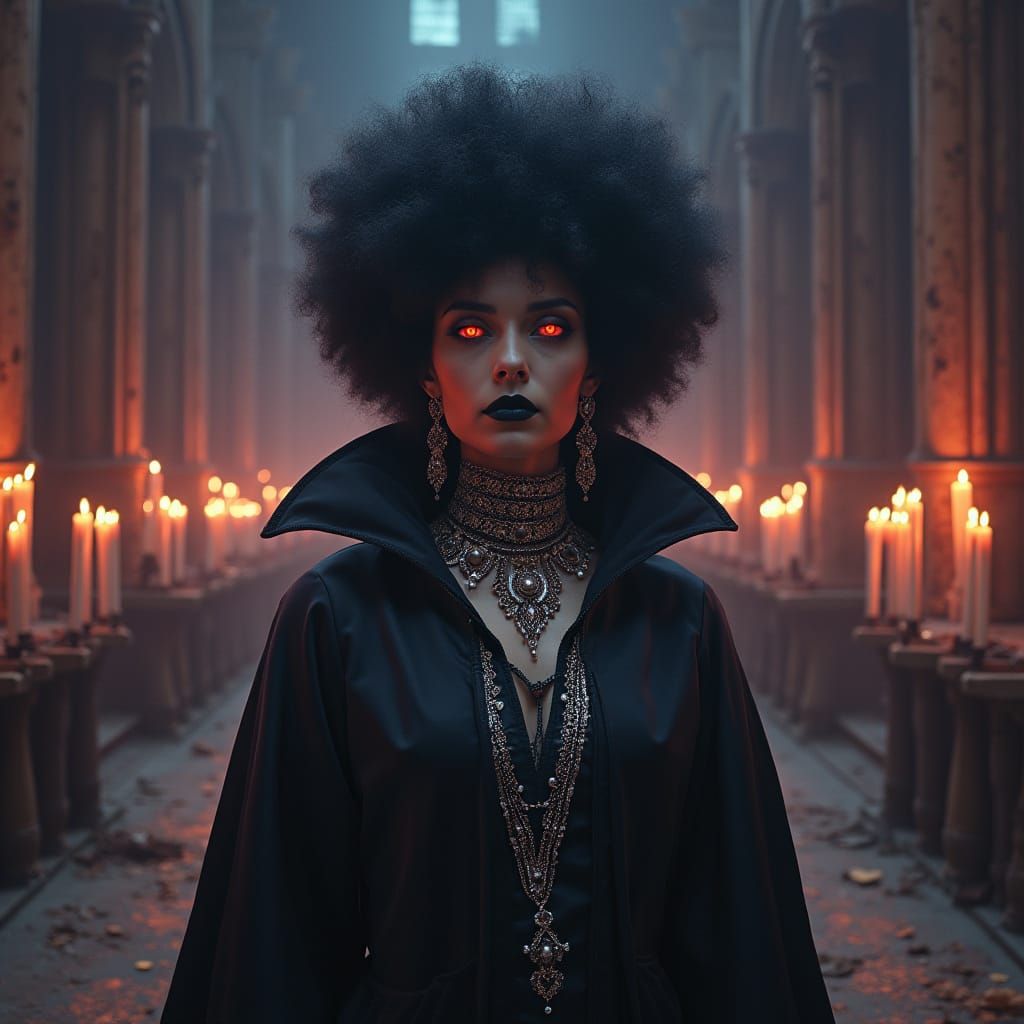 Gothic Vampire Queen in Decaying Cathedral with Psychedelic ...