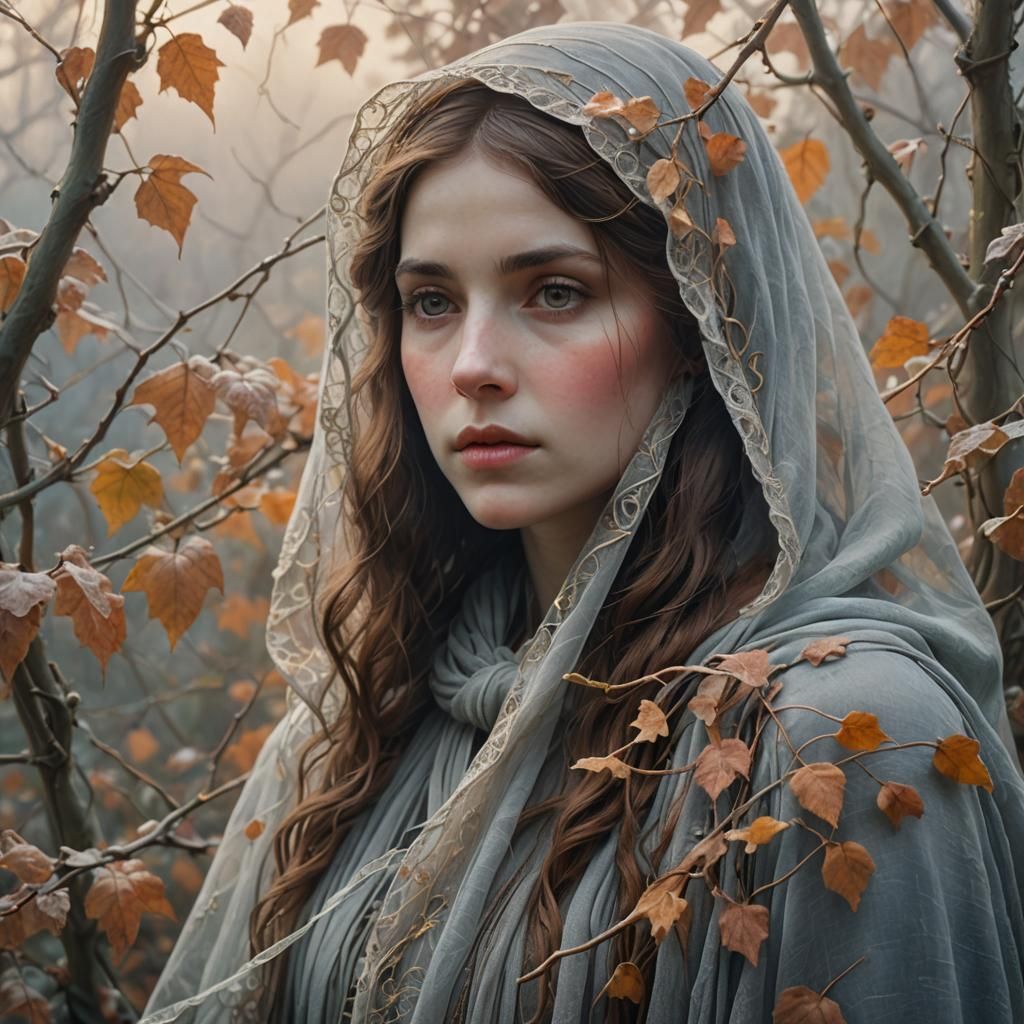 Grey lady in autumn vines