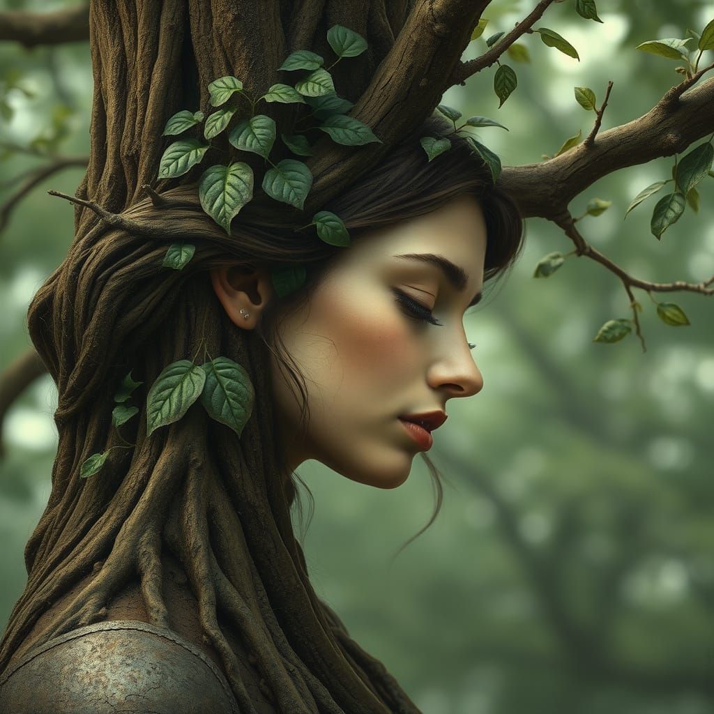 Nature's Whimsical Goddess Emerges from the Tree Trunk
