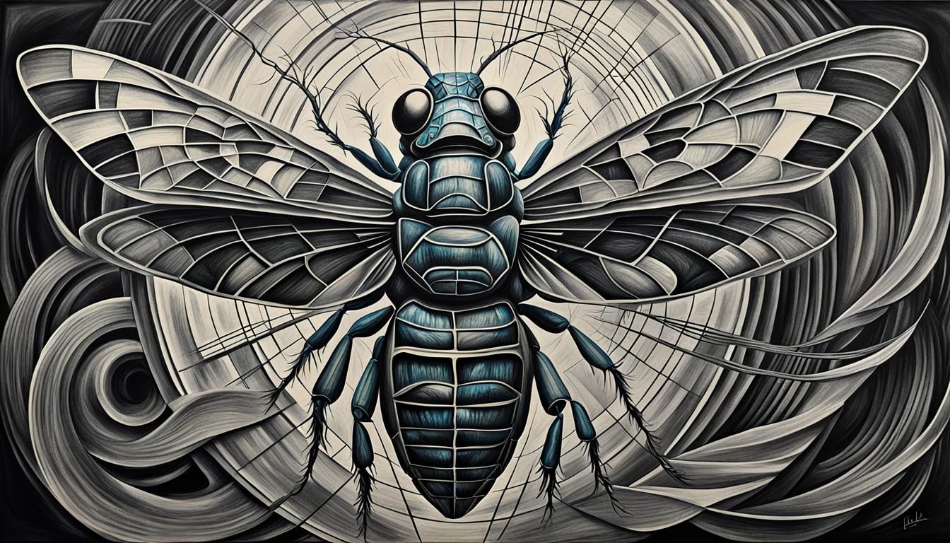 Surreal Cicada Song in Charcoal and Oil