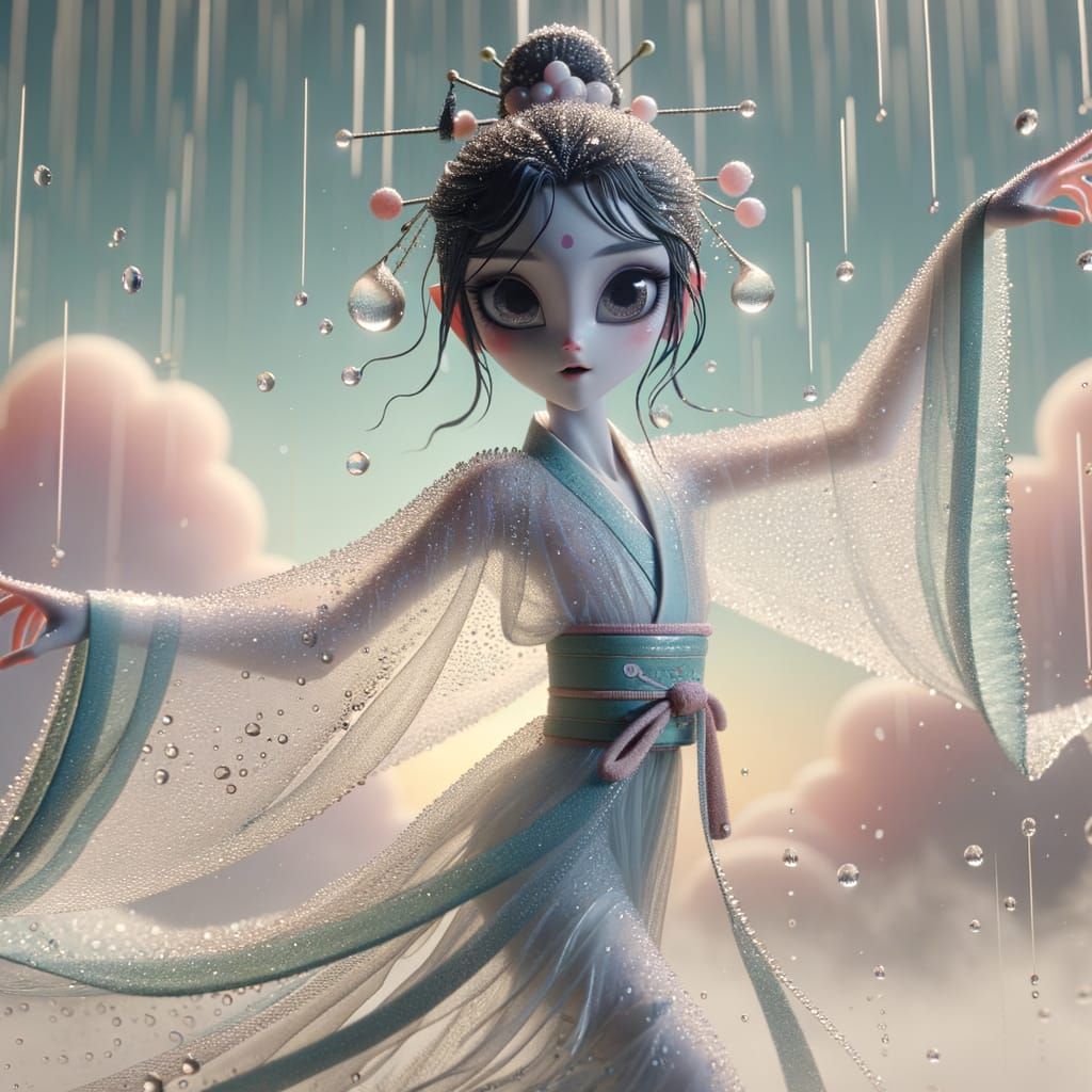 Chinese Rain God Yushi Dancing in the Rain