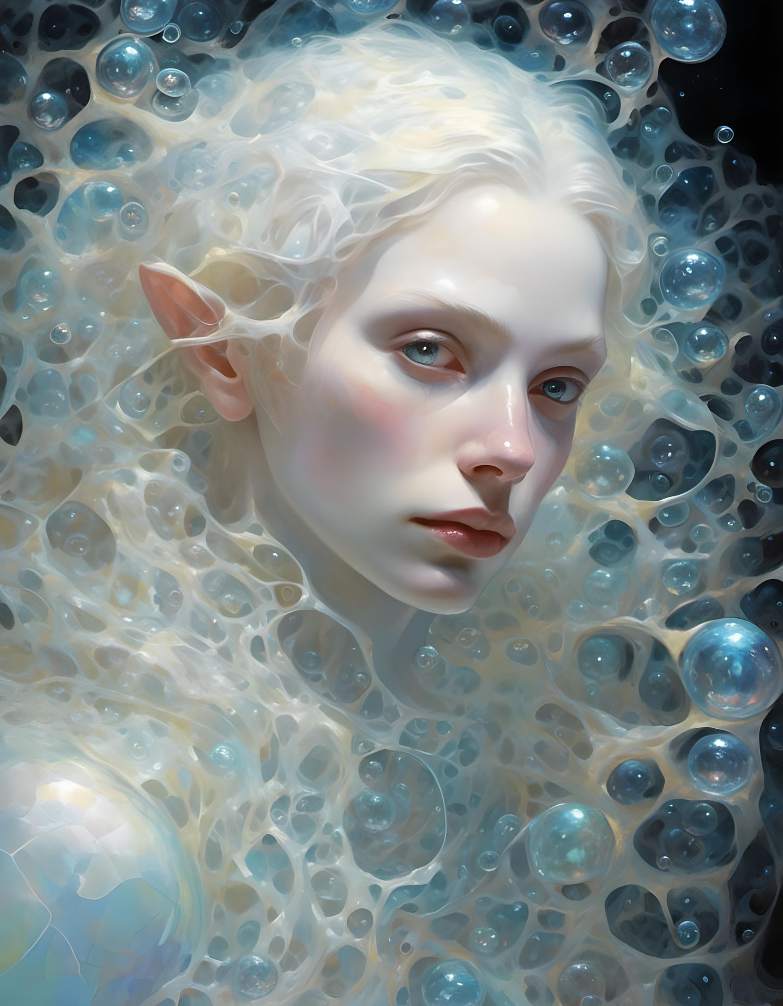 Opalescent Alien Portrait with Bioluminescent Skin