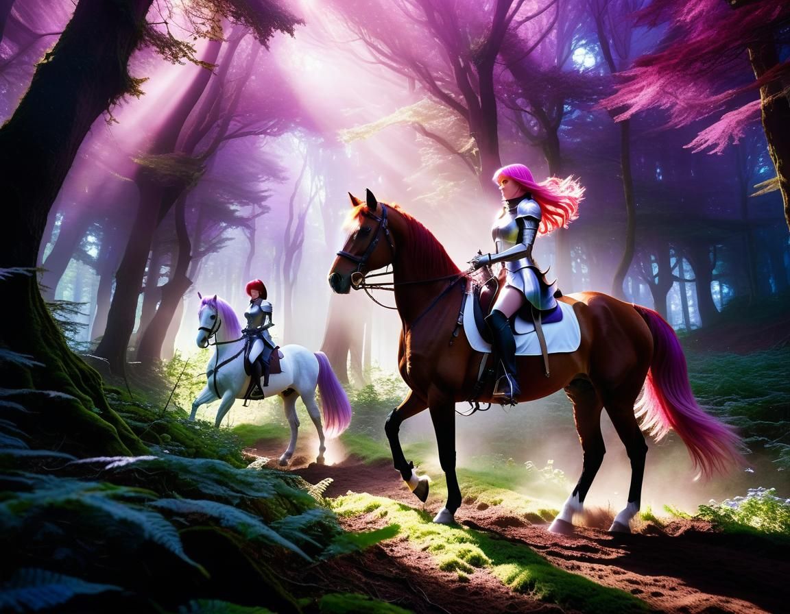 Anime Knights Ride Through Enchanted Forest