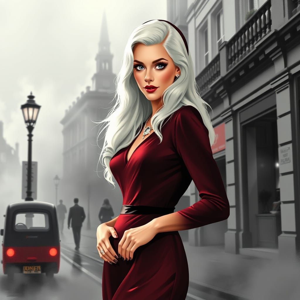 Sultry 1950s Pinup Woman in Retro Cyberpunk Style