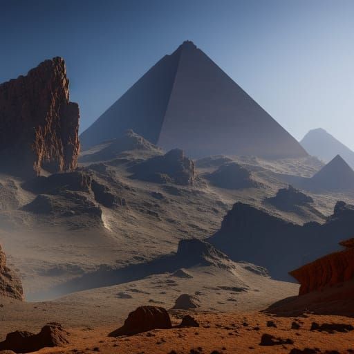 Giants Carving Pyramid Mountain, Detailed Matte Painting