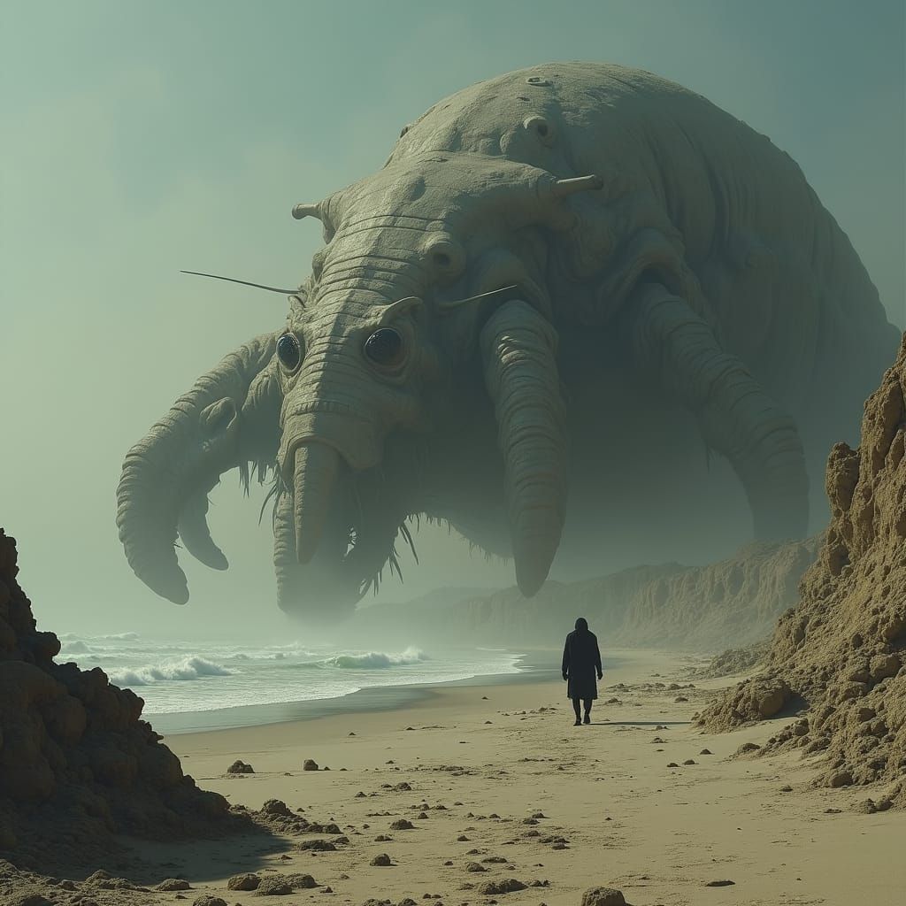 Alien Dusk Creature in Gothic Illustration Style