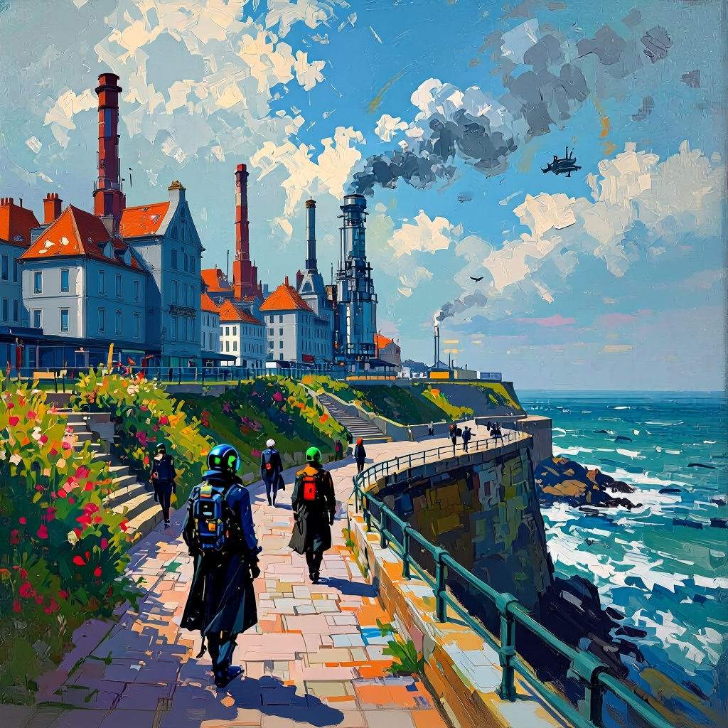 Cyberpunk Reimagining of Monet's Cliff Walk