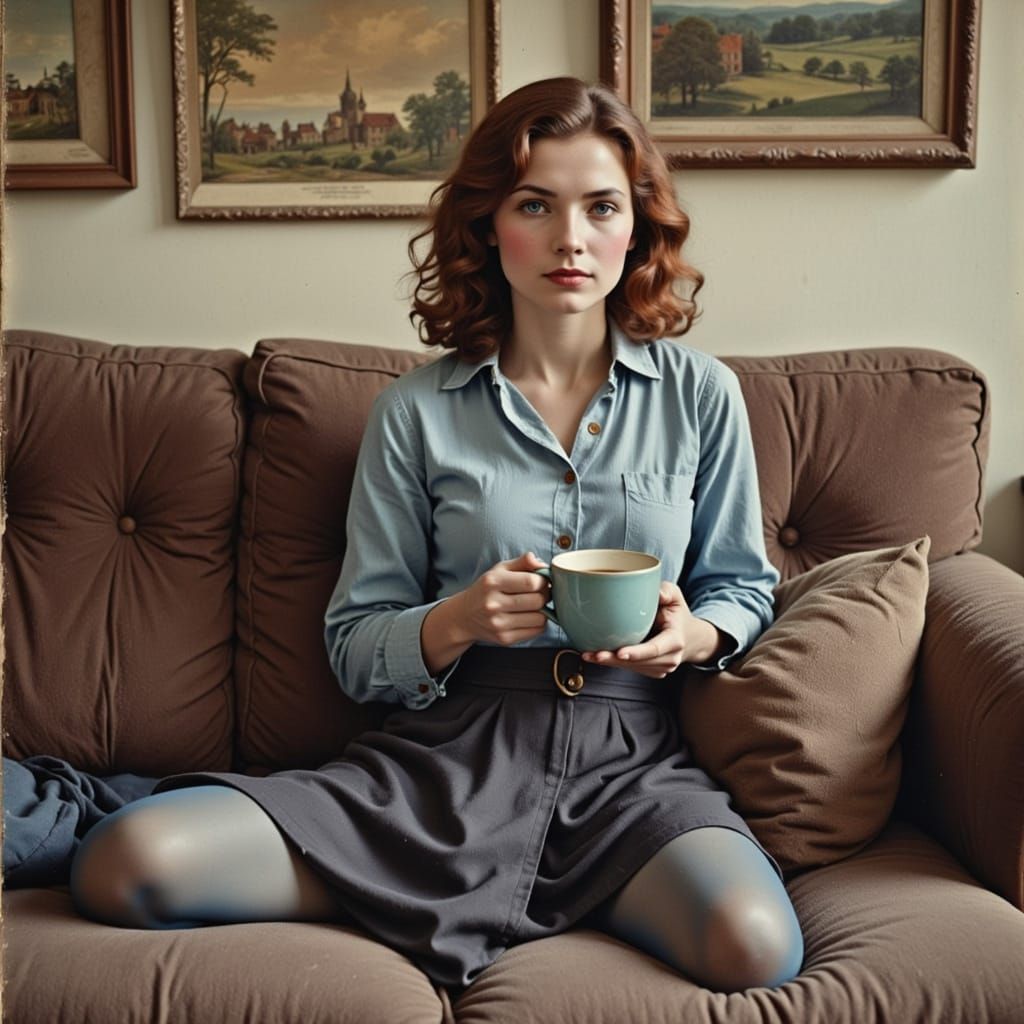 Woman Relaxing on Couch with Coffee