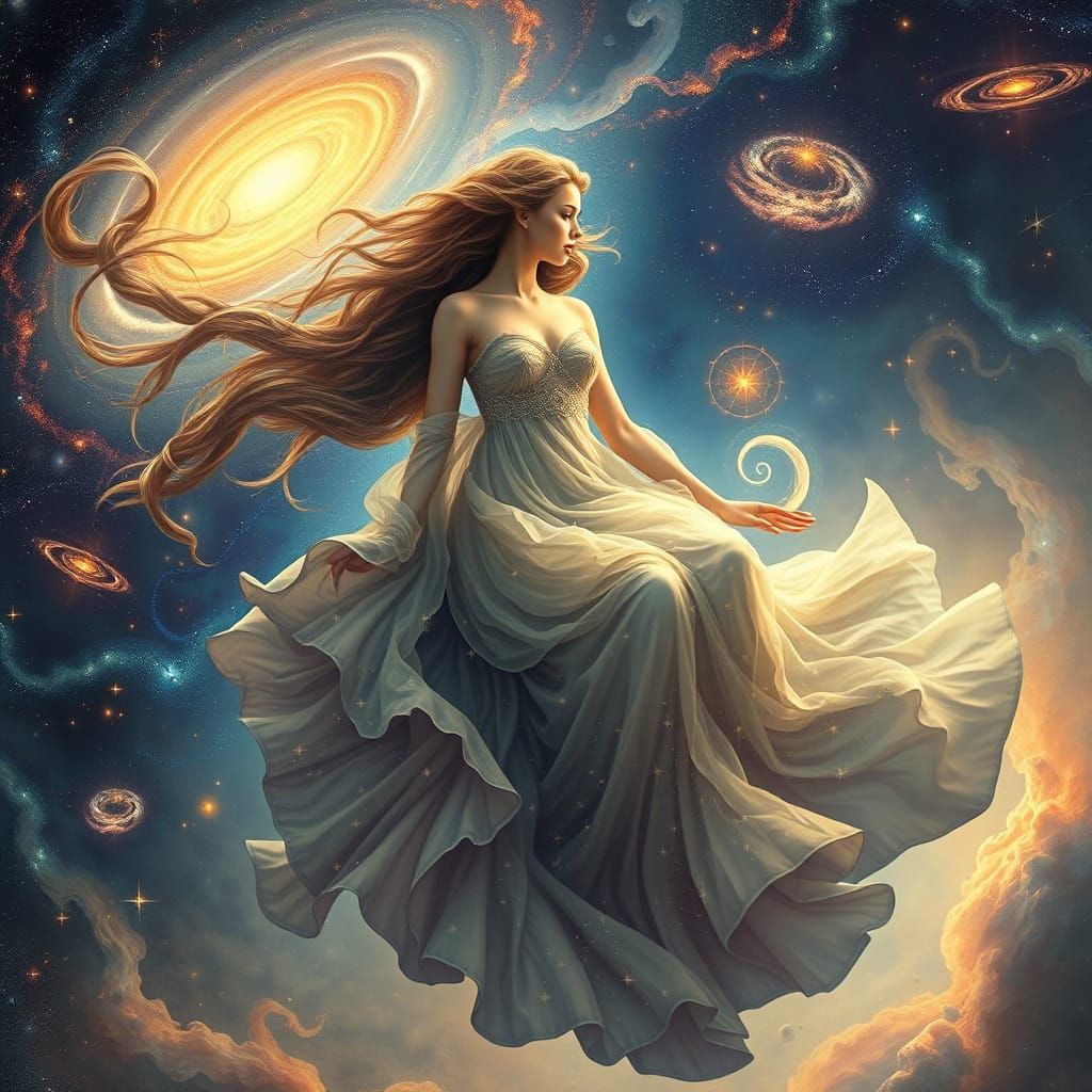 Celestial Goddess in Starry Galaxy, Surreal Digital Art