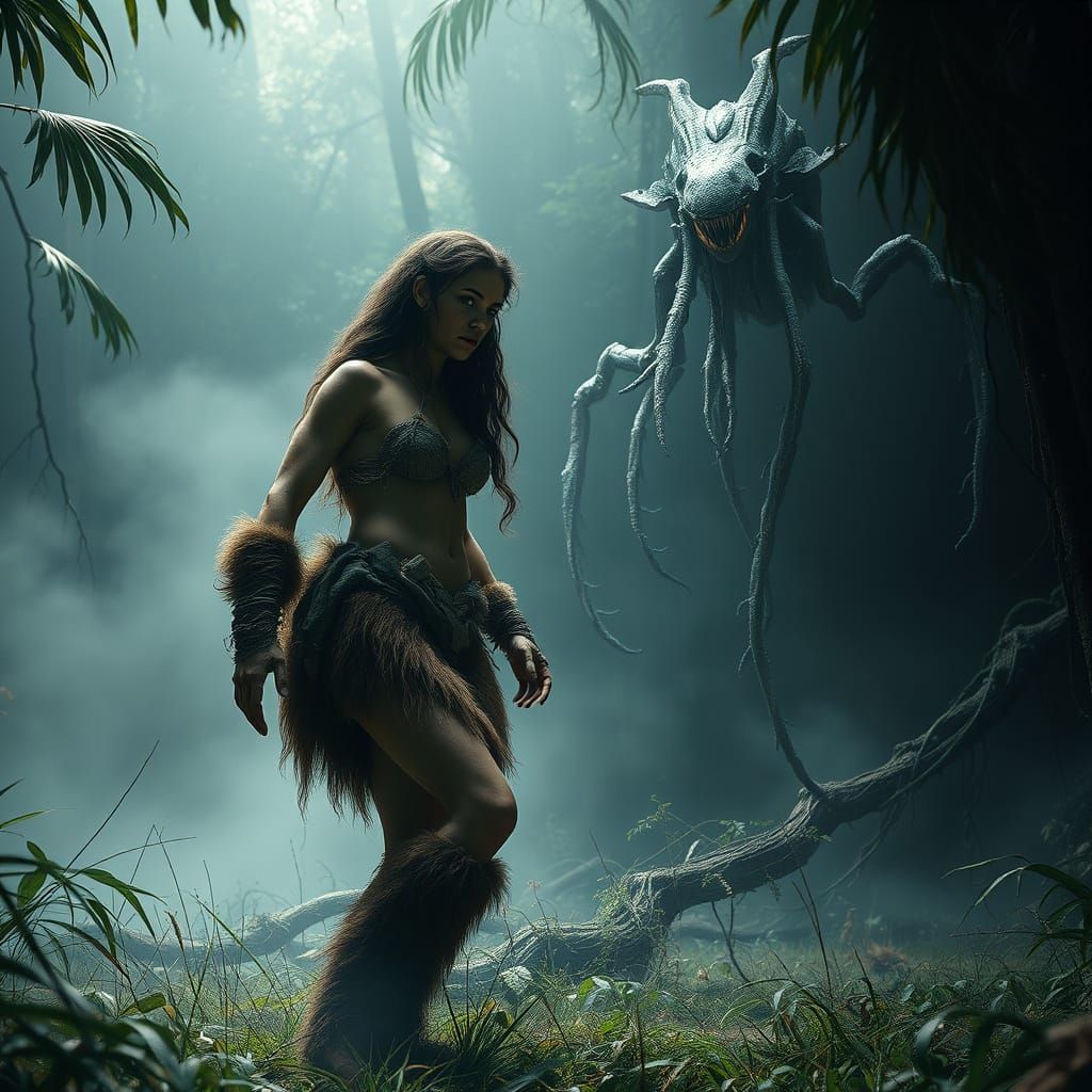 Prehistoric Woman Encounters Alien Creature