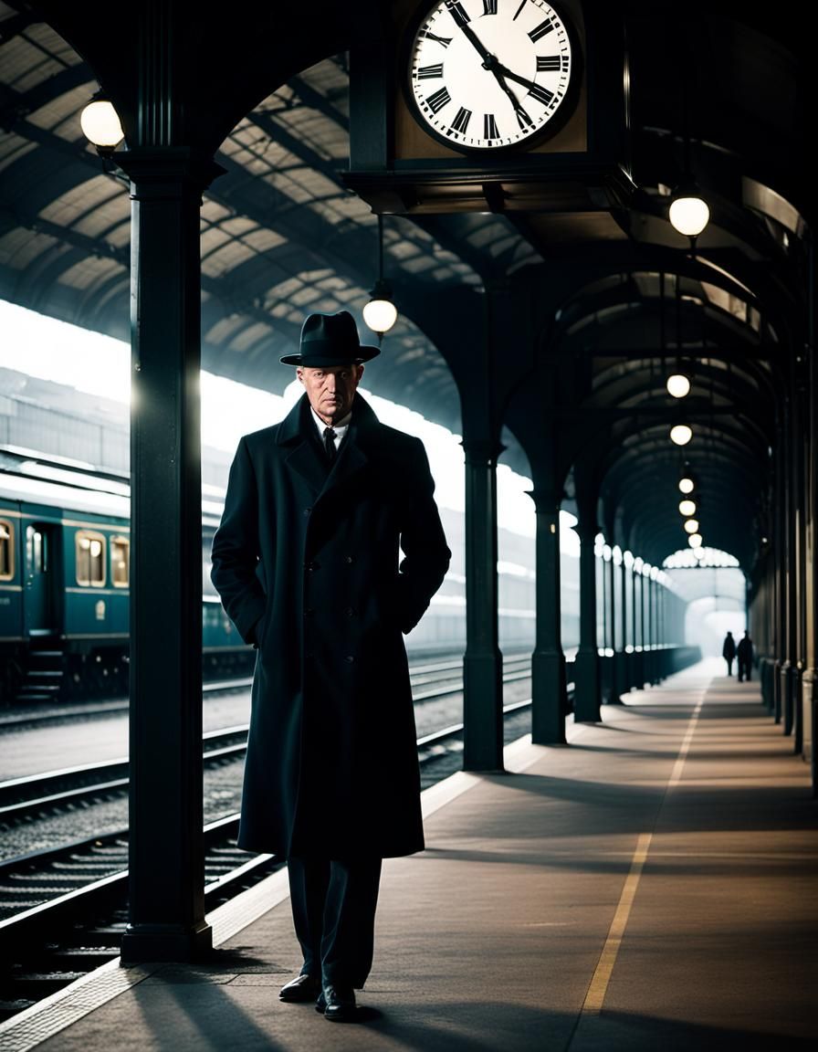 Classic Detective Film Noir Train Station Scene