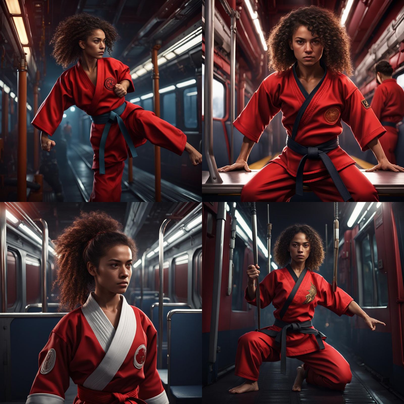 Hispanic Karate Warrior on Night Train, Digital Art