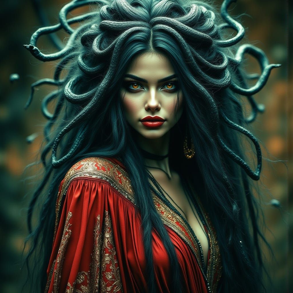 Medusa the Gorgon: Dark Fantasy Portrait in Ancient Greek St...