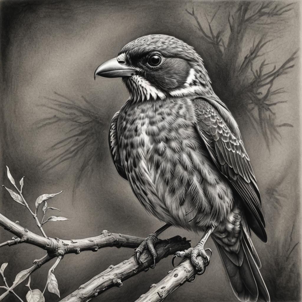 Hyperdetailed Charcoal Drawing of a Hobby Bird