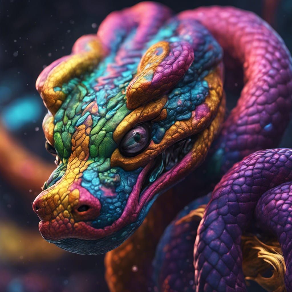 Iridescent Snake Creature in Detailed Matte Painting
