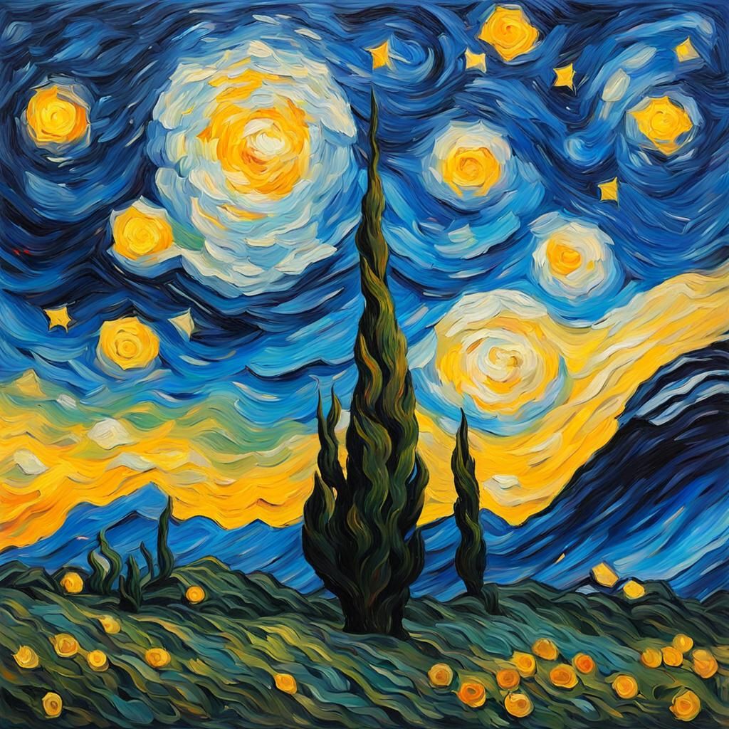 Starry Night Painting in Van Gogh Style