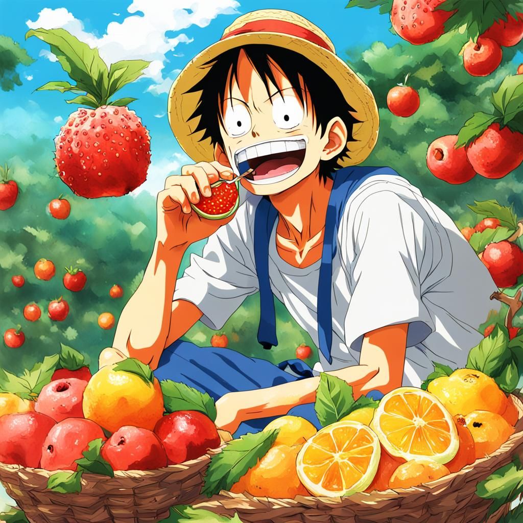 Luffy Eating Gum Fruit in Anime Style