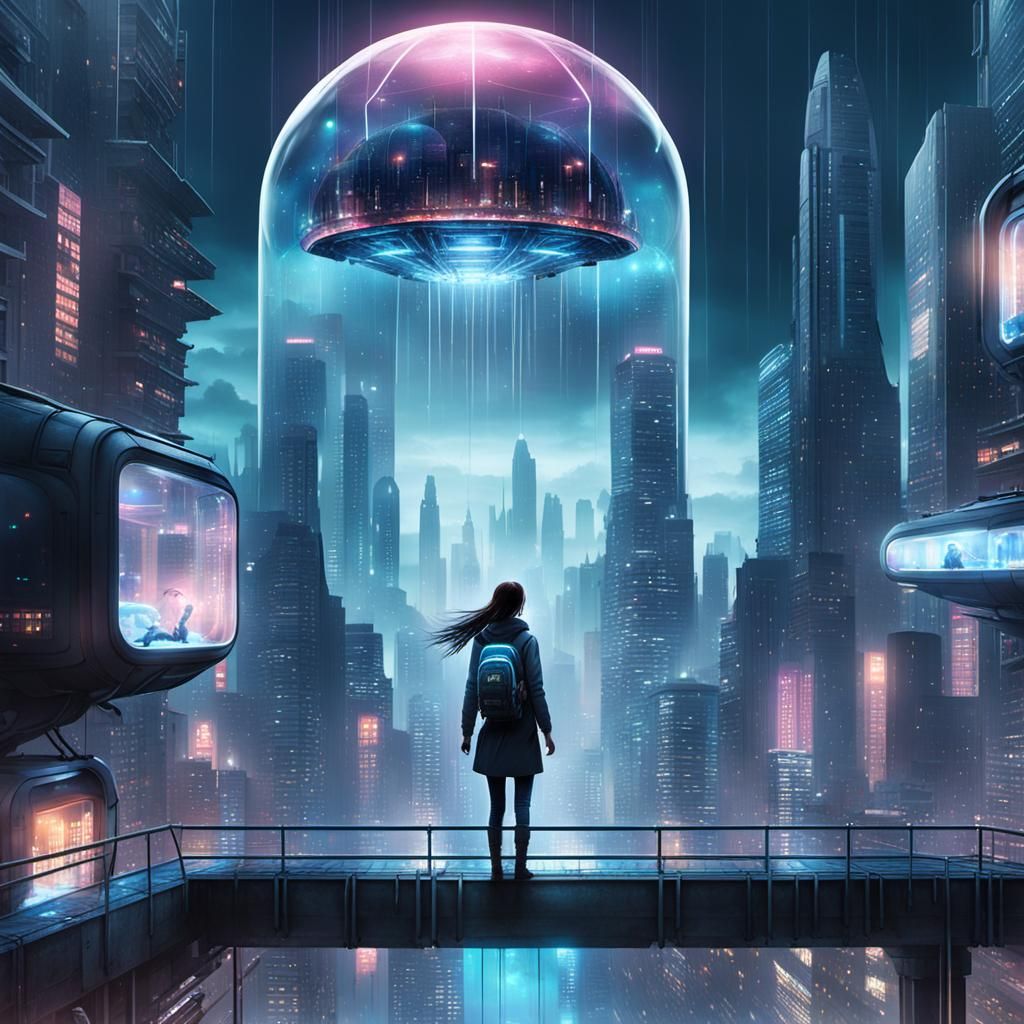 Cyberpunk City in the Sky with Neon Lights